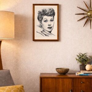 Vintage I Love Lucy "Lucille Ball" Pencil Sketch 
Print 11X17 Black & White FIRM